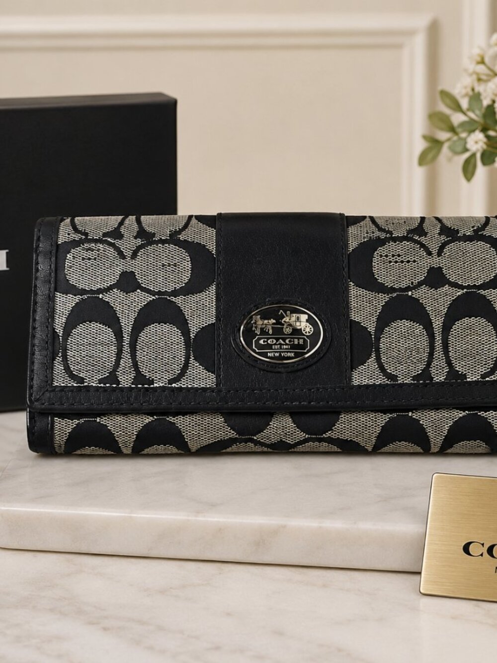 COACH Vintage Legacy Signature Checkbook Long Wallet Black/Gray